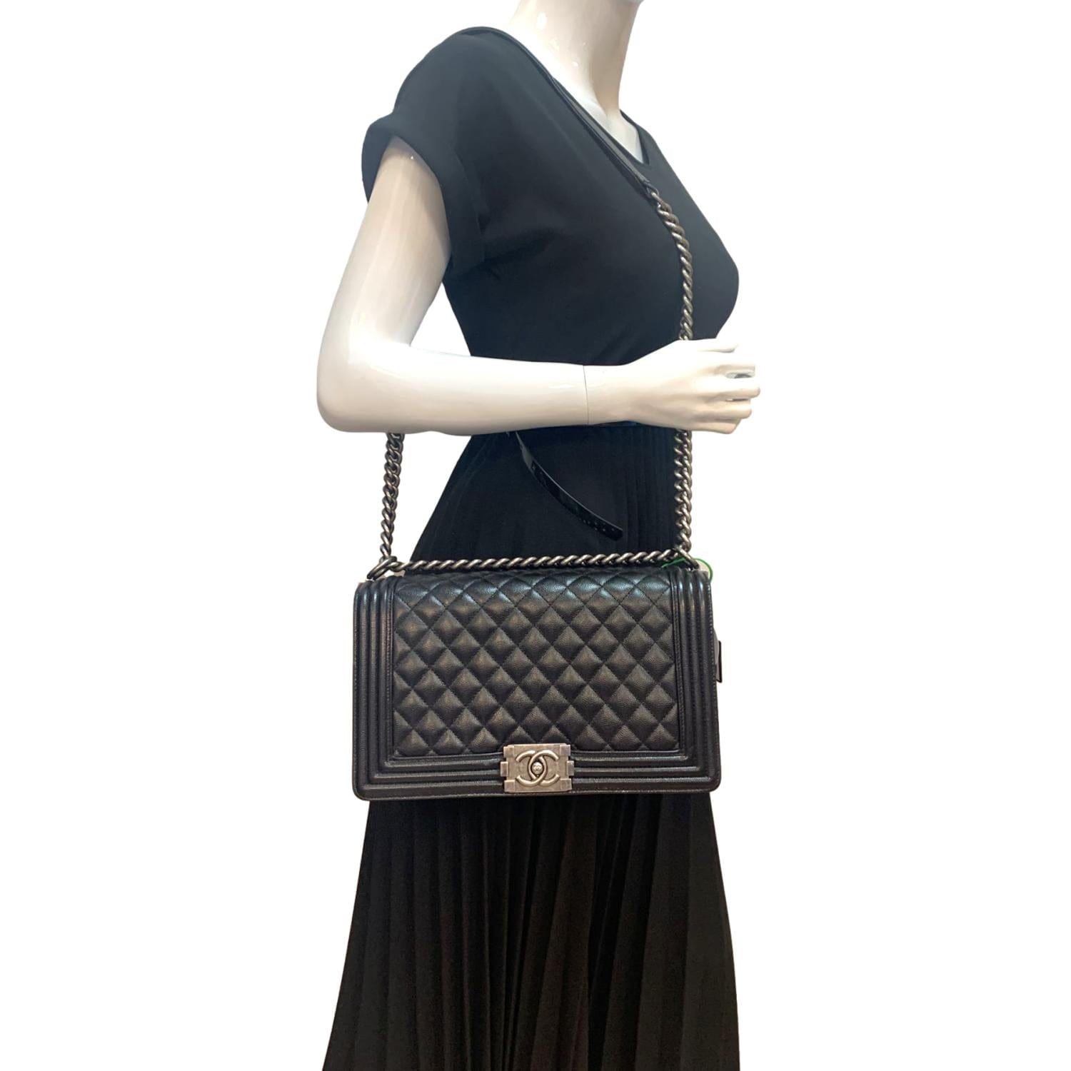CHANEL Medium Boy Flap Caviar Quilted Leather Shoulder Bag Black
