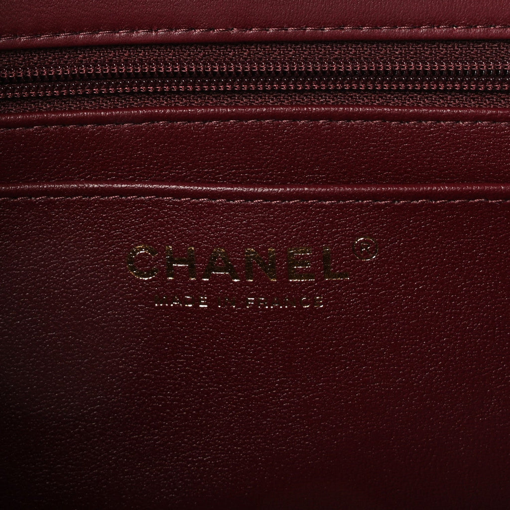 Lambskin Quilted Top Handle East West Flap Dark Burgundy