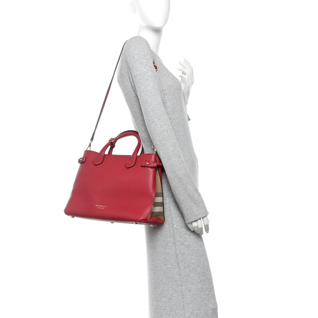 Grainy Calfskin House Check Medium Banner Tote Red