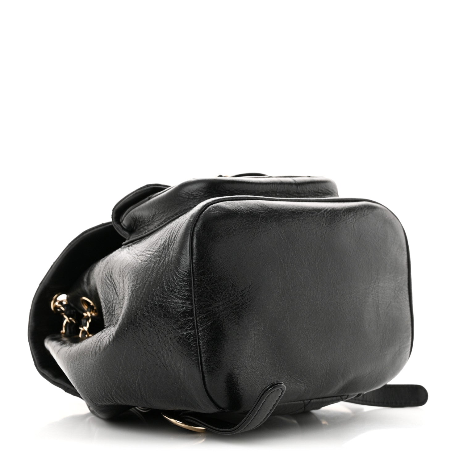 Glazed Aged Calfskin Quilted Small Duma Drawstring Backpack Black