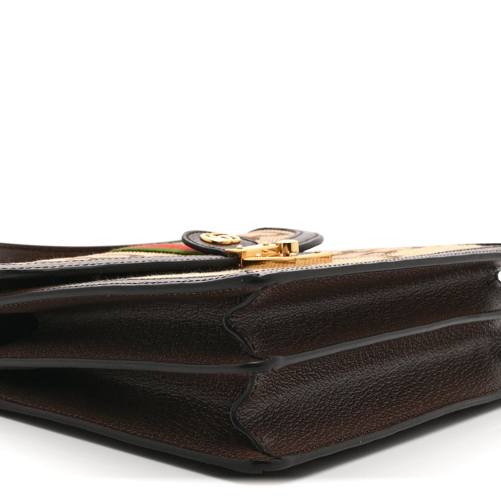 Monogram Jumbo GG Textured Dollar Calfskin Web Small Ophidia Padlock Top Handle Bag Camel Ebony New Acero