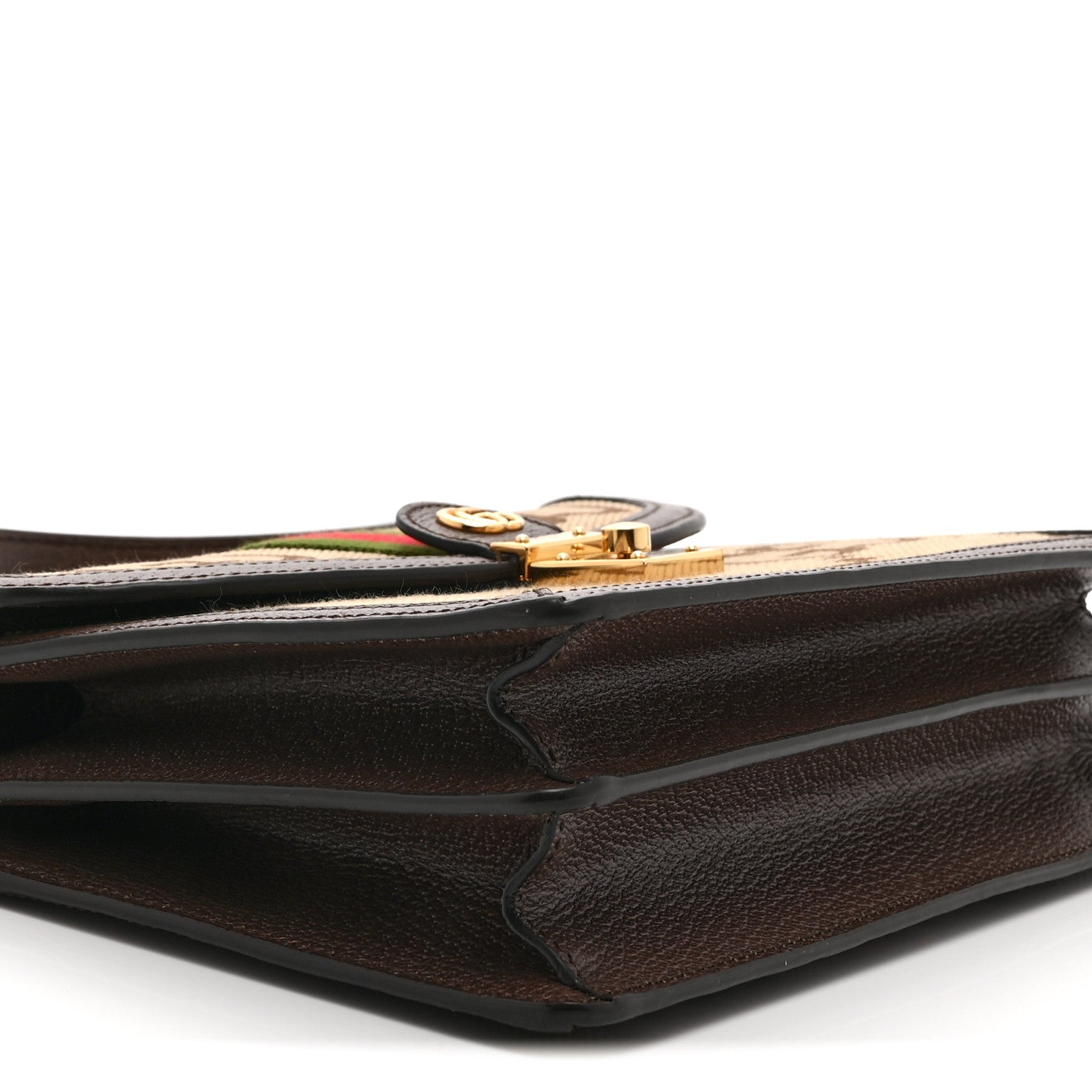Monogram Jumbo GG Textured Dollar Calfskin Web Small Ophidia Padlock Top Handle Bag Camel Ebony New Acero