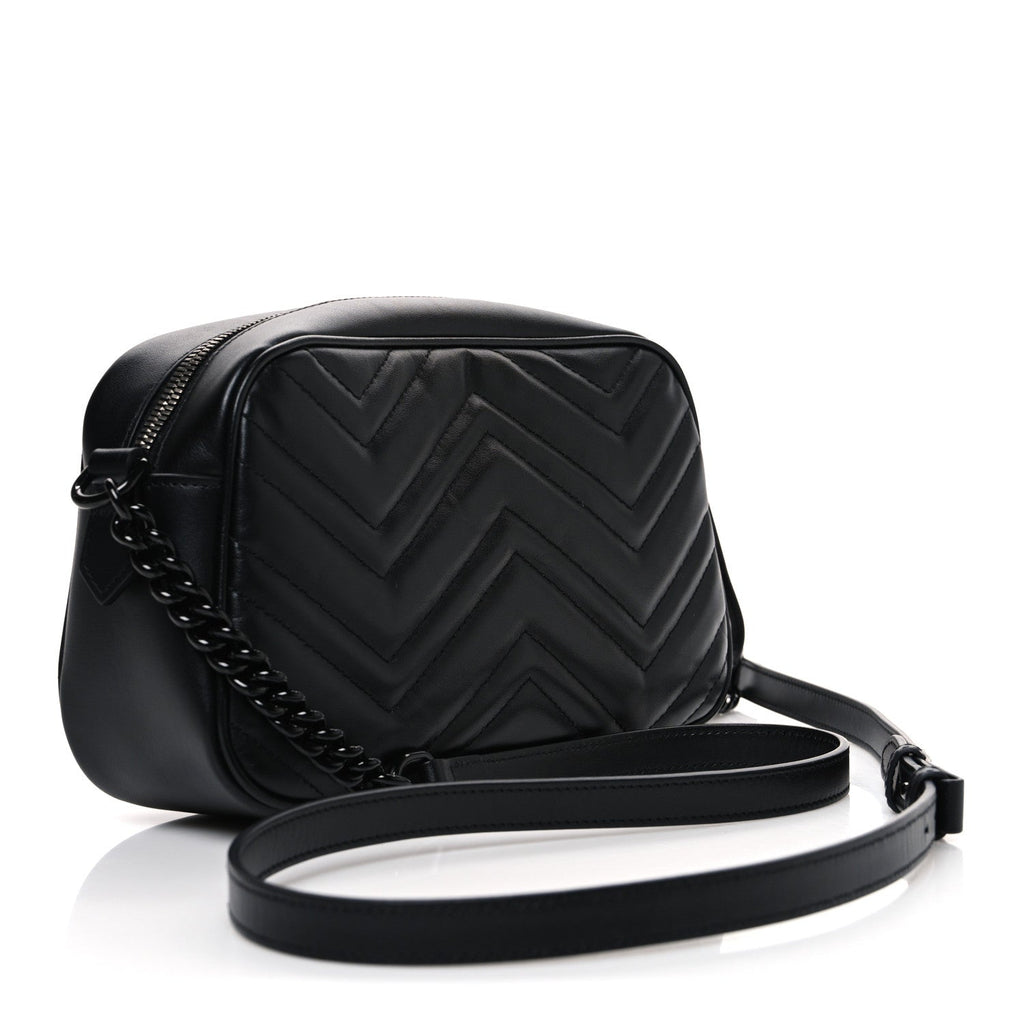 Calfskin Matelasse Monochrome Small GG Marmont Chain Shoulder Bag Black