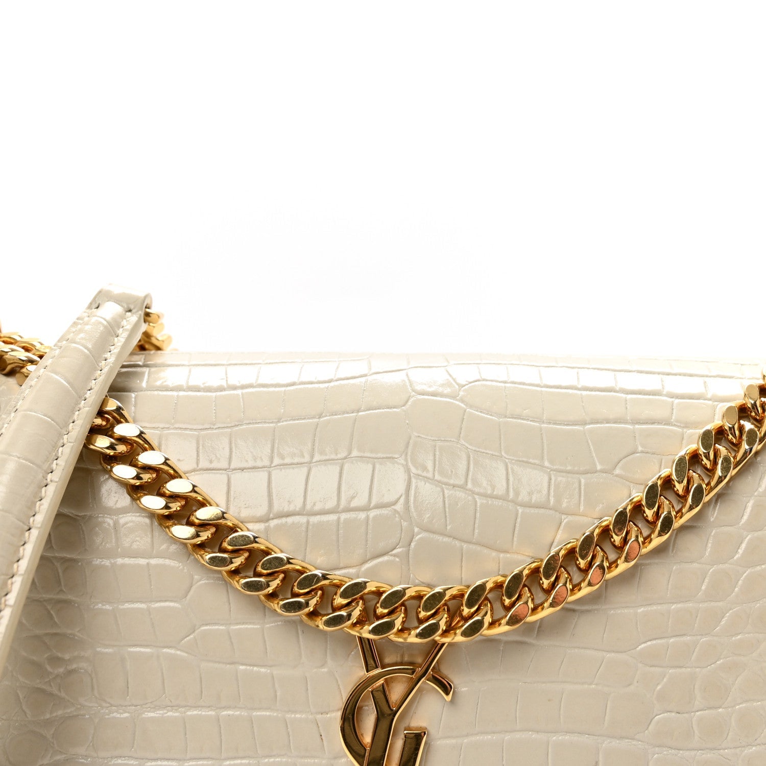 Calfskin Crocodile Embossed Medium Monogram Crema Soft