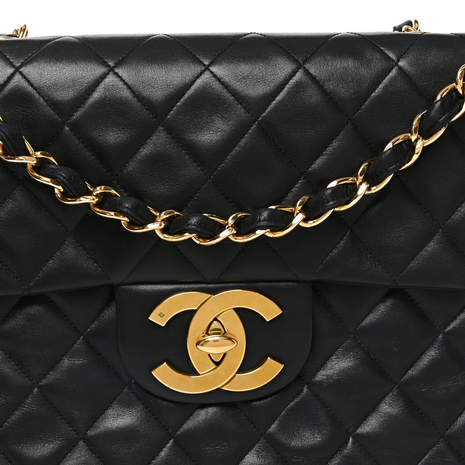 Lambskin Quilted XL Jumbo Single Flap Black