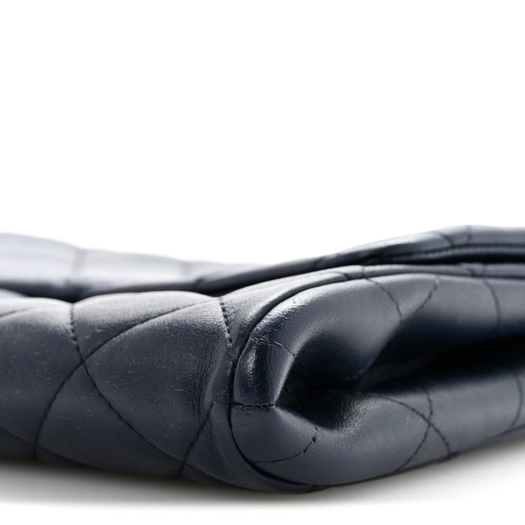Lambskin Quilted Clutch with Chain Flap Navy