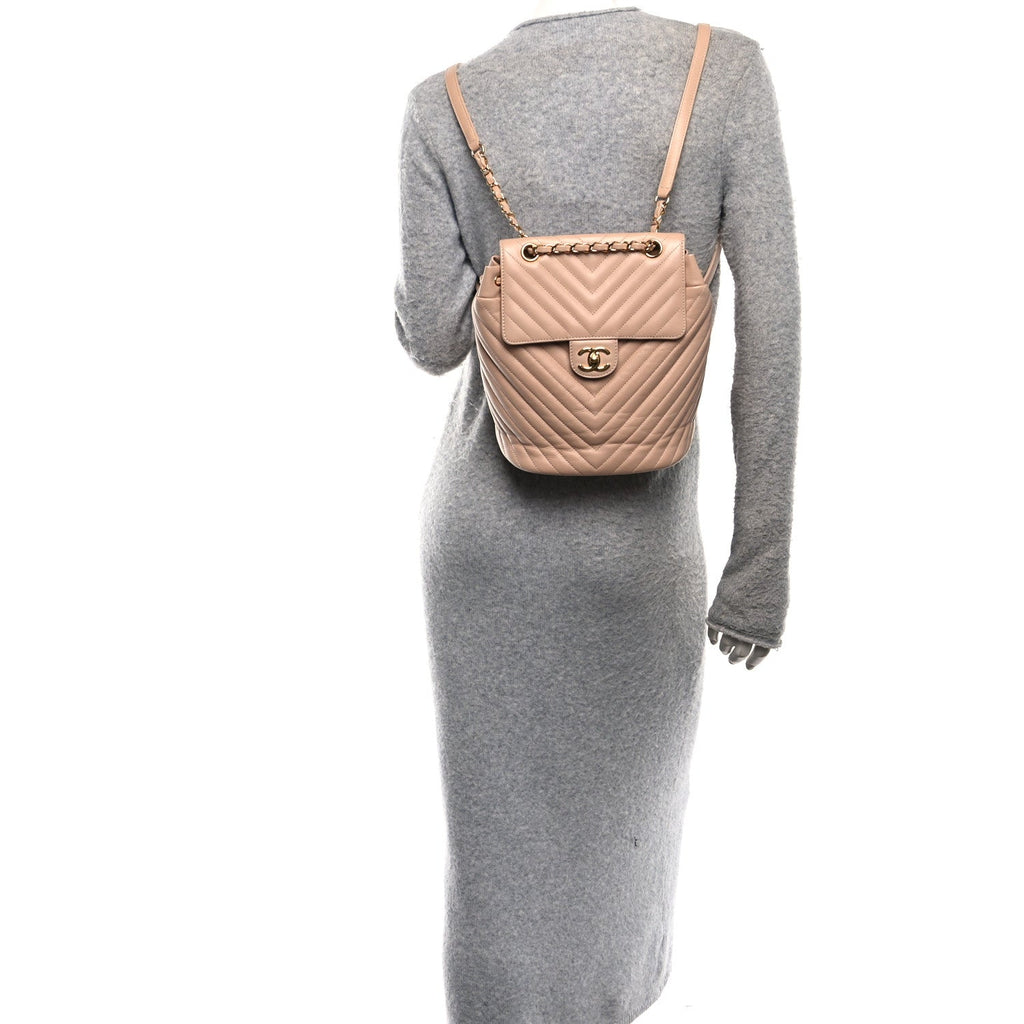 Calfskin Chevron Quilted Small Urban Spirit Backpack Beige