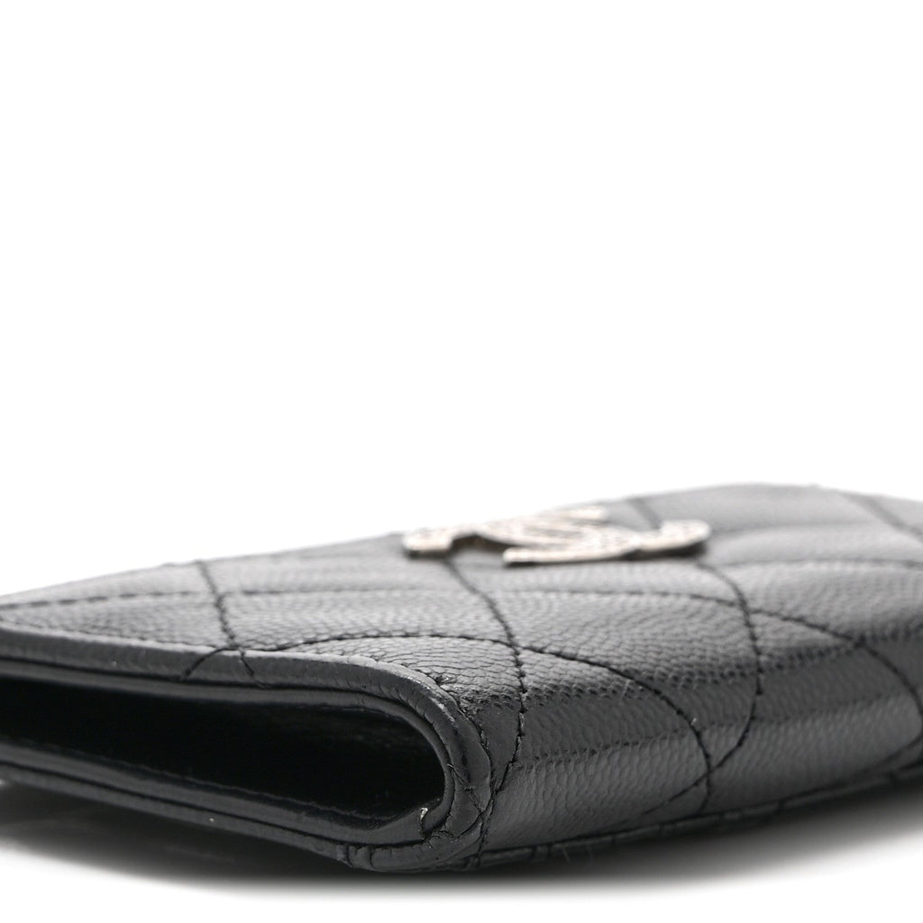 Caviar Quilted CC Logo Zip Around Card Holder Black
