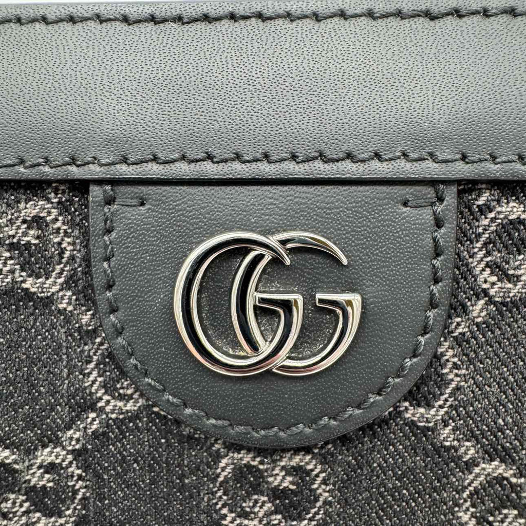 GUCCI Monogram Jacquard Denim Chain Shoulder Bag Black