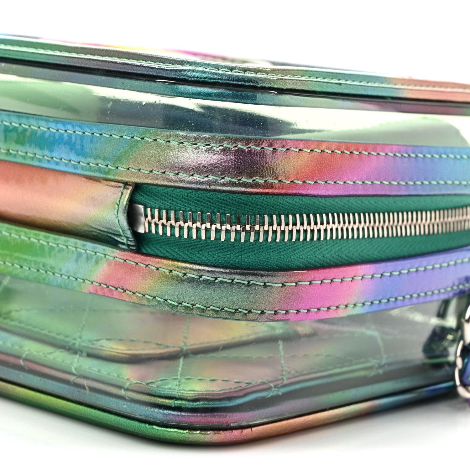 PVC Lambskin Filigree Small CC Filigree Vanity Case Green Multicolor