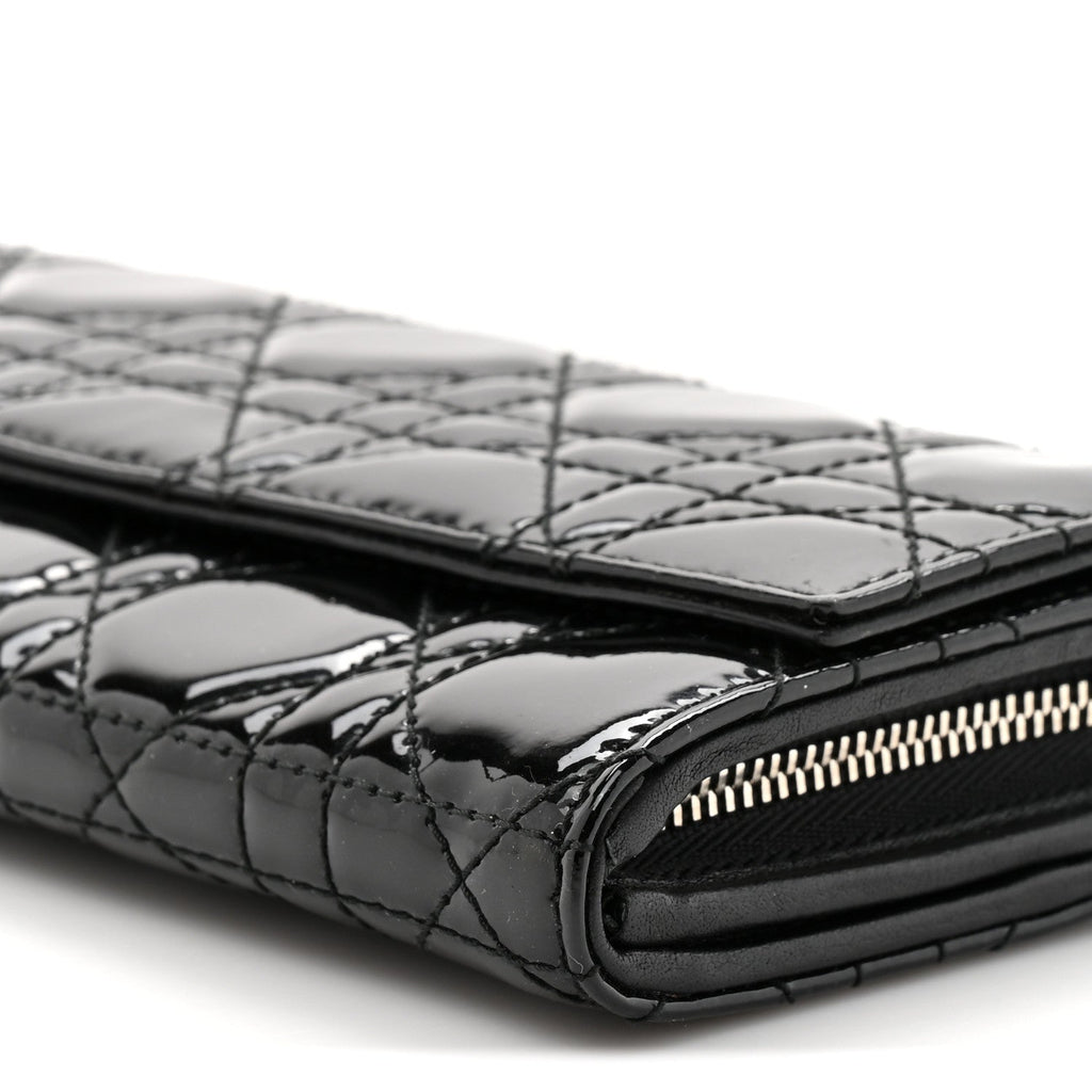 Patent Lambskin Cannage Lady Dior Rendezvous Wallet On Chain Black