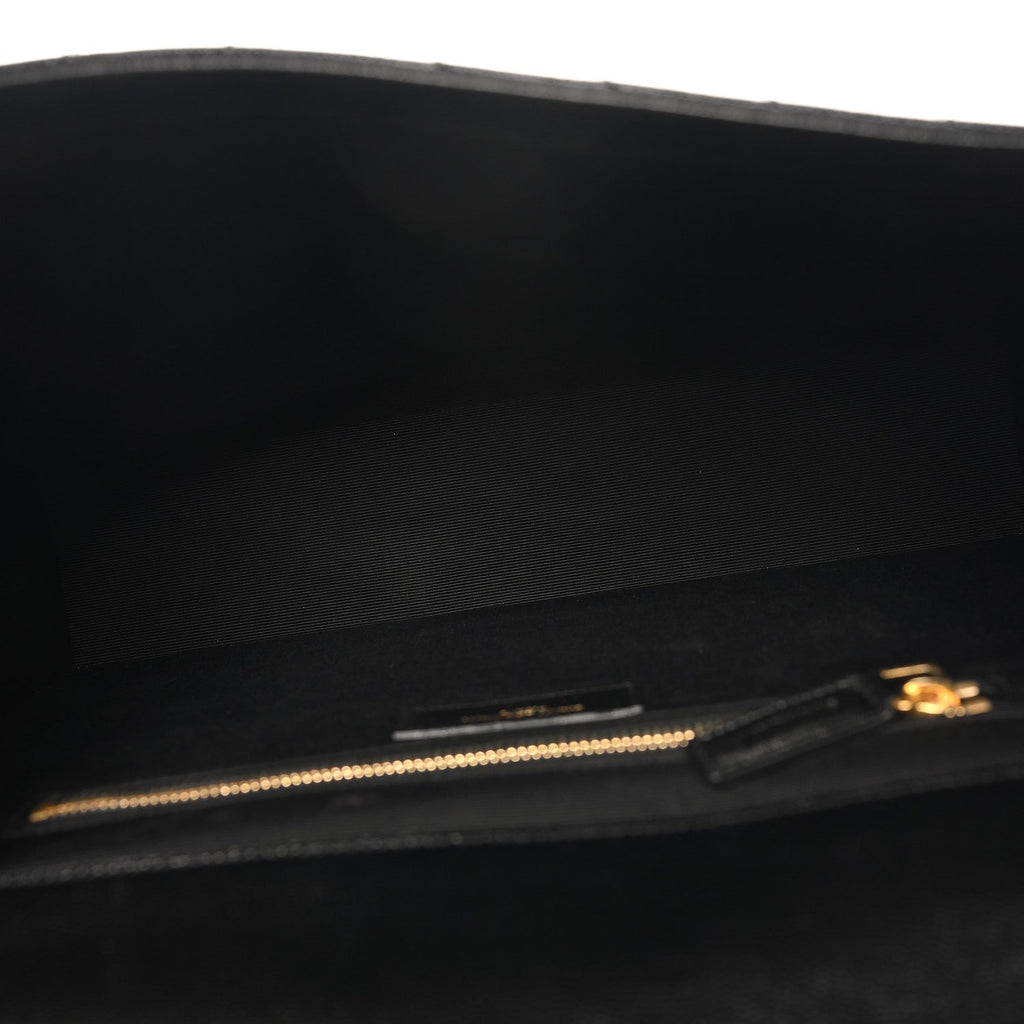 Grain De Poudre Matelasse Chevron Large Monogram Satchel Black