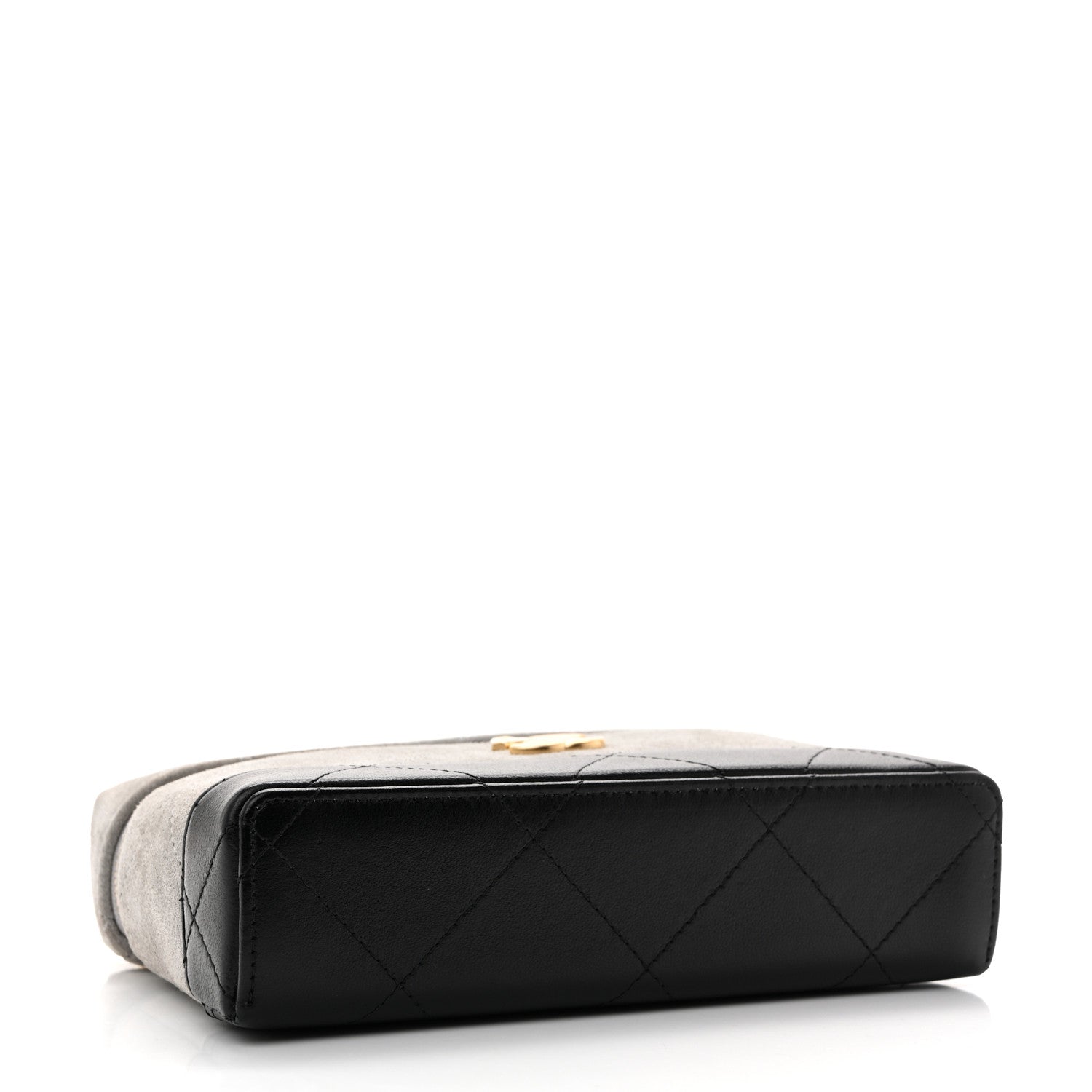 Suede Calfskin Shiny Lambskin Quilted Top Handle Slim Vanity Case With Chain Grey Black