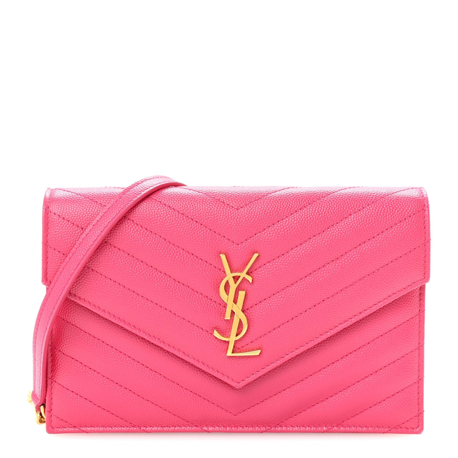 Grain De Poudre Matelasse Chevron Monogram Envelope Chain Wallet Fresh Fuchsia