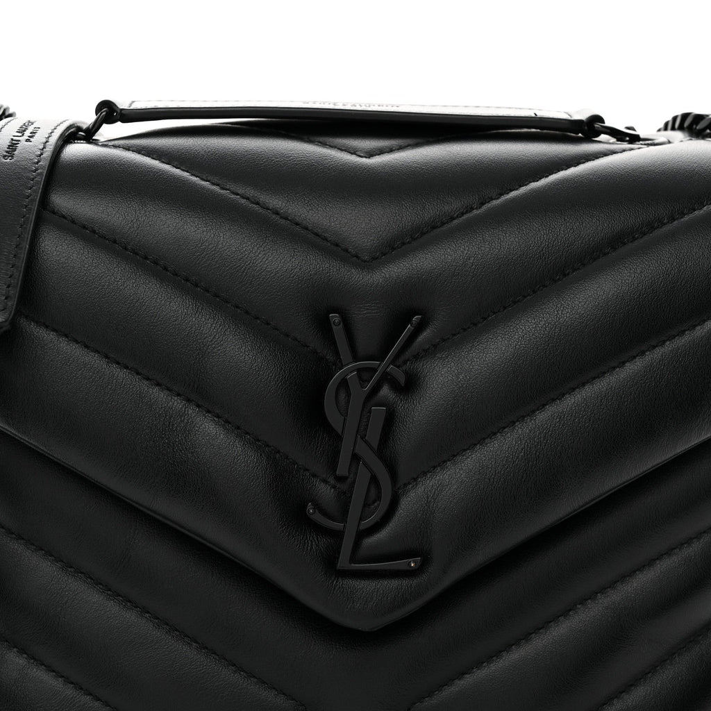 Calfskin Y Quilted Monogram Monochrome Small Loulou Chain Satchel Black