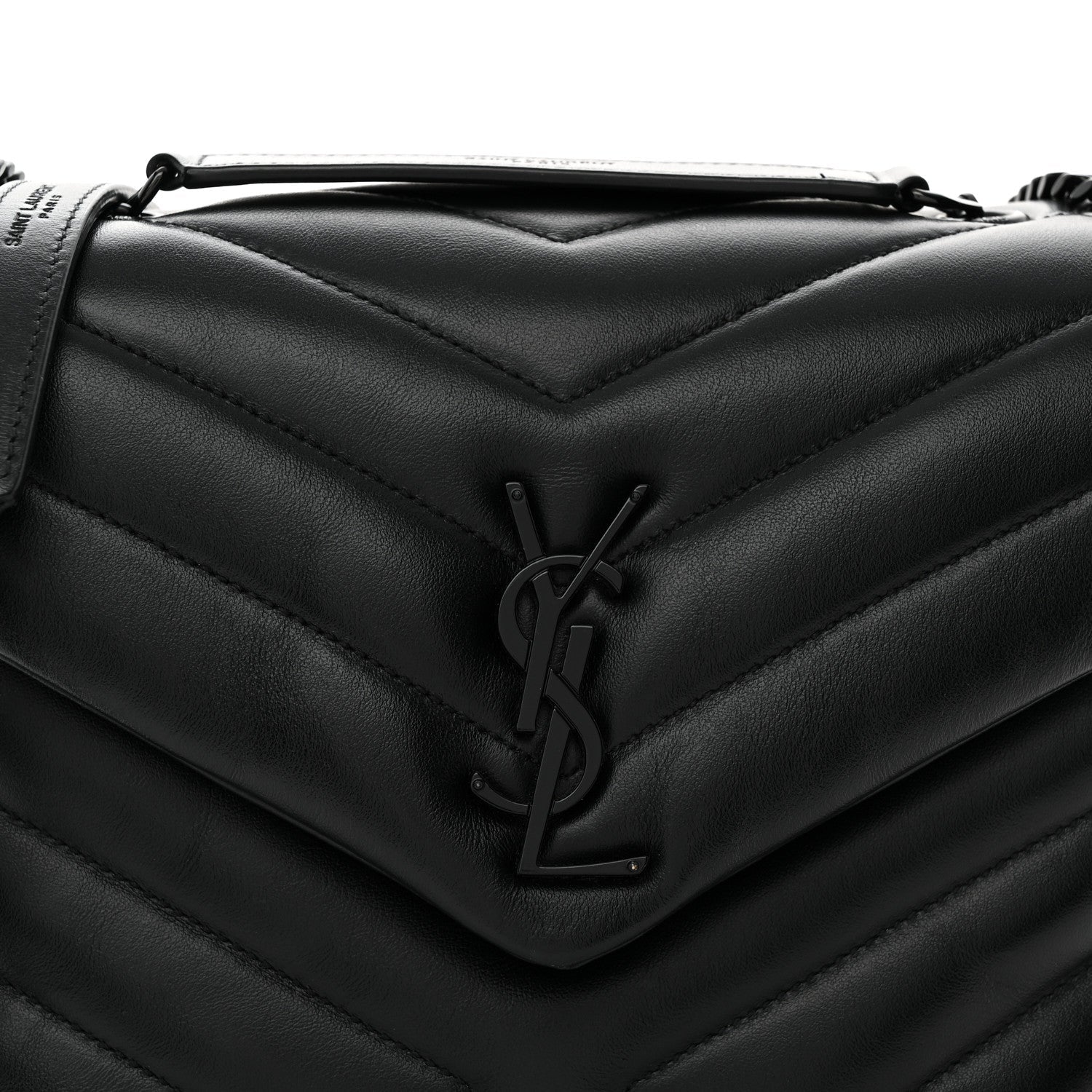 Calfskin Y Quilted Monogram Monochrome Small Loulou Chain Satchel Black