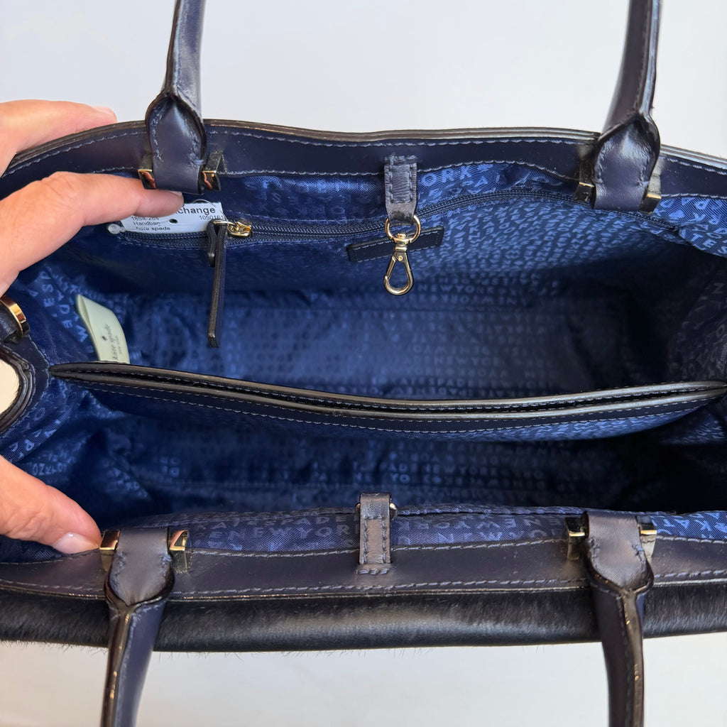 KATE SPADE TAIDEN Calf-Hair Tote Handbag in Midnight Blue NWOT