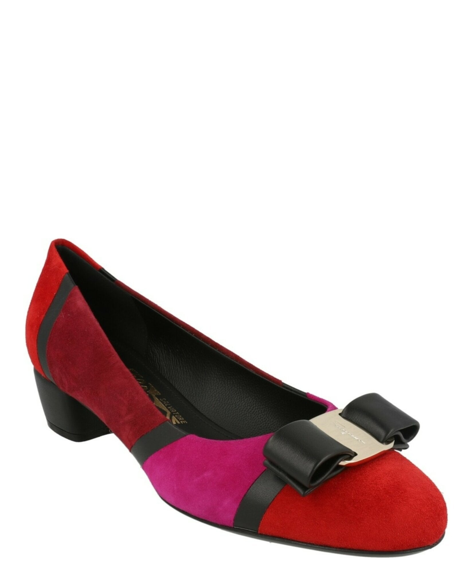 Ferragamo Womens Vara Suede Patchowrk Pumps - Narrow Width