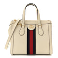 Textured Calfskin Web Small Ophidia Tote Bag Mystic White