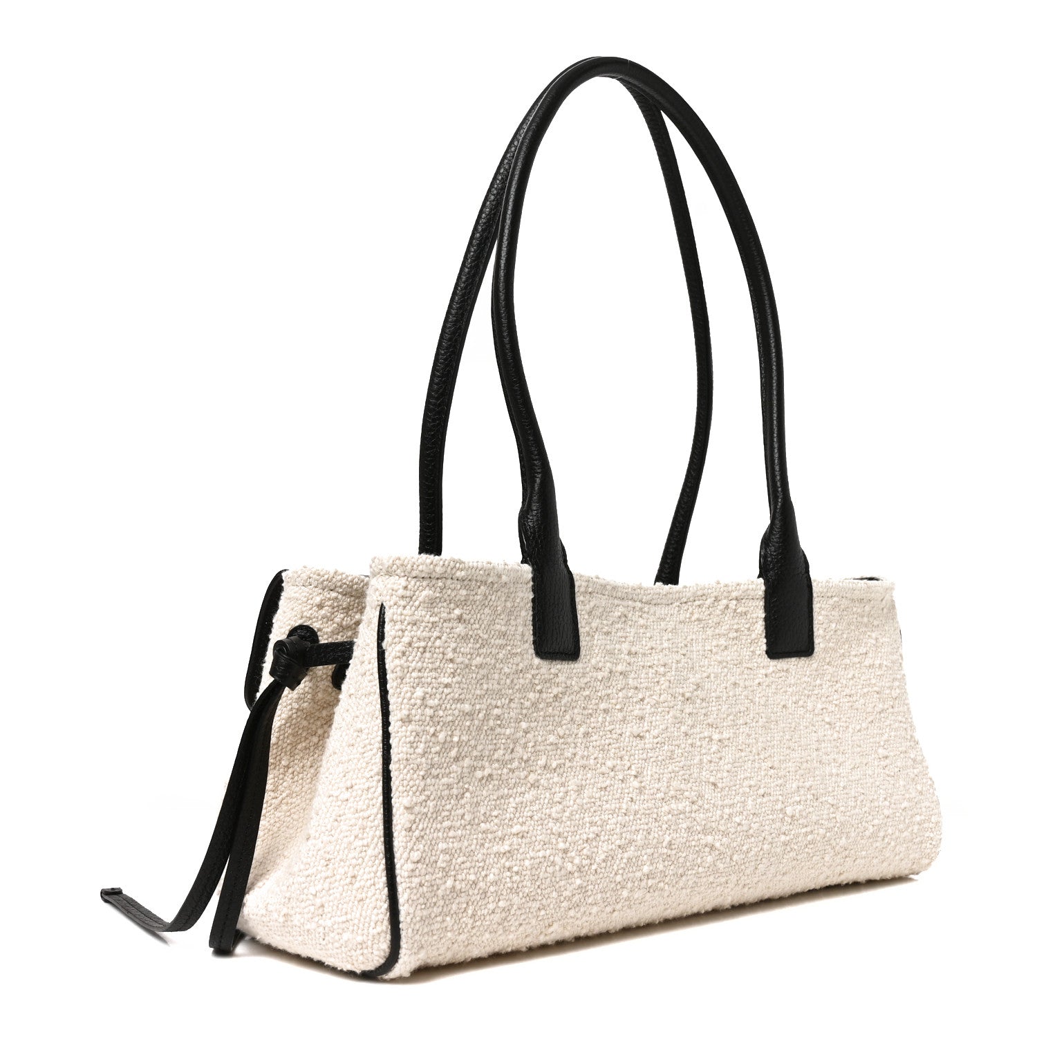 Grained Calfskin Boucle Urban Essentials Small Shopping Bag Ecru Black