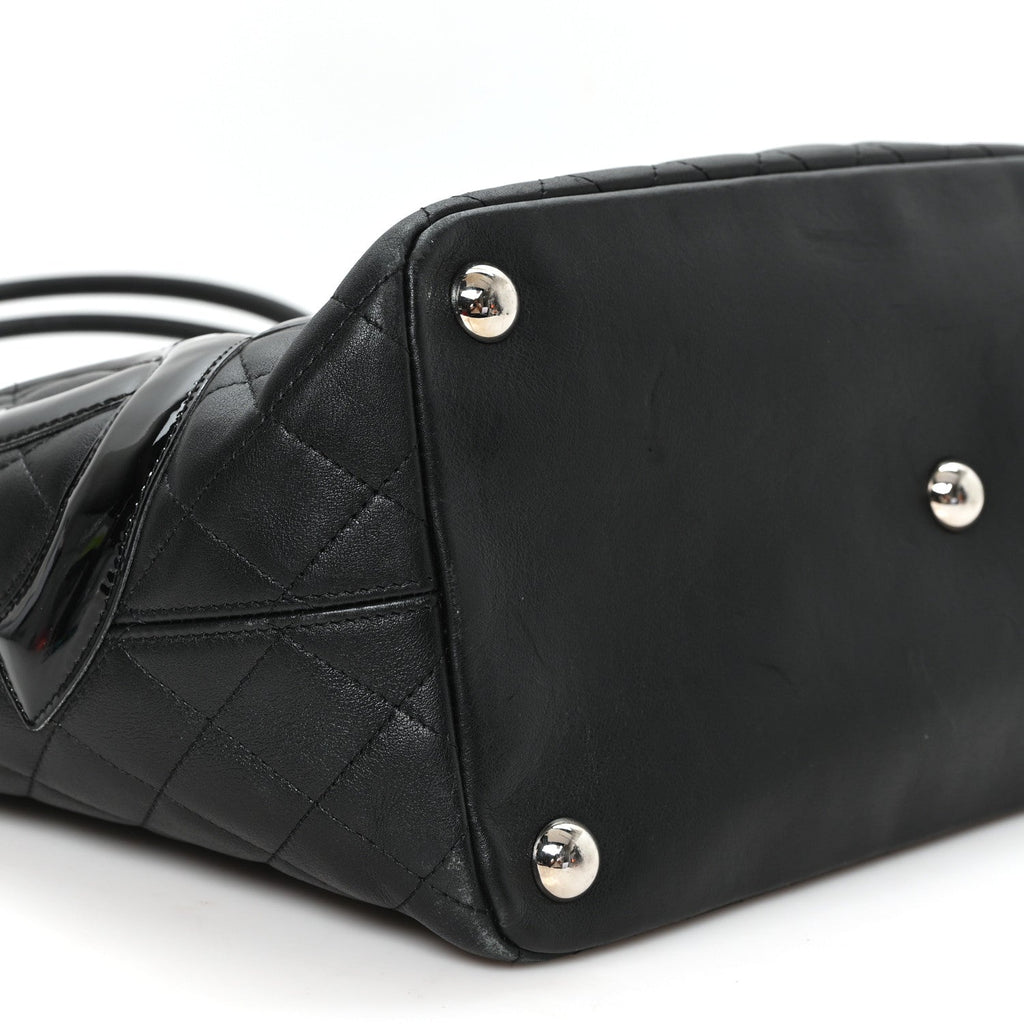 Calfskin Quilted Large Cambon Tote Black