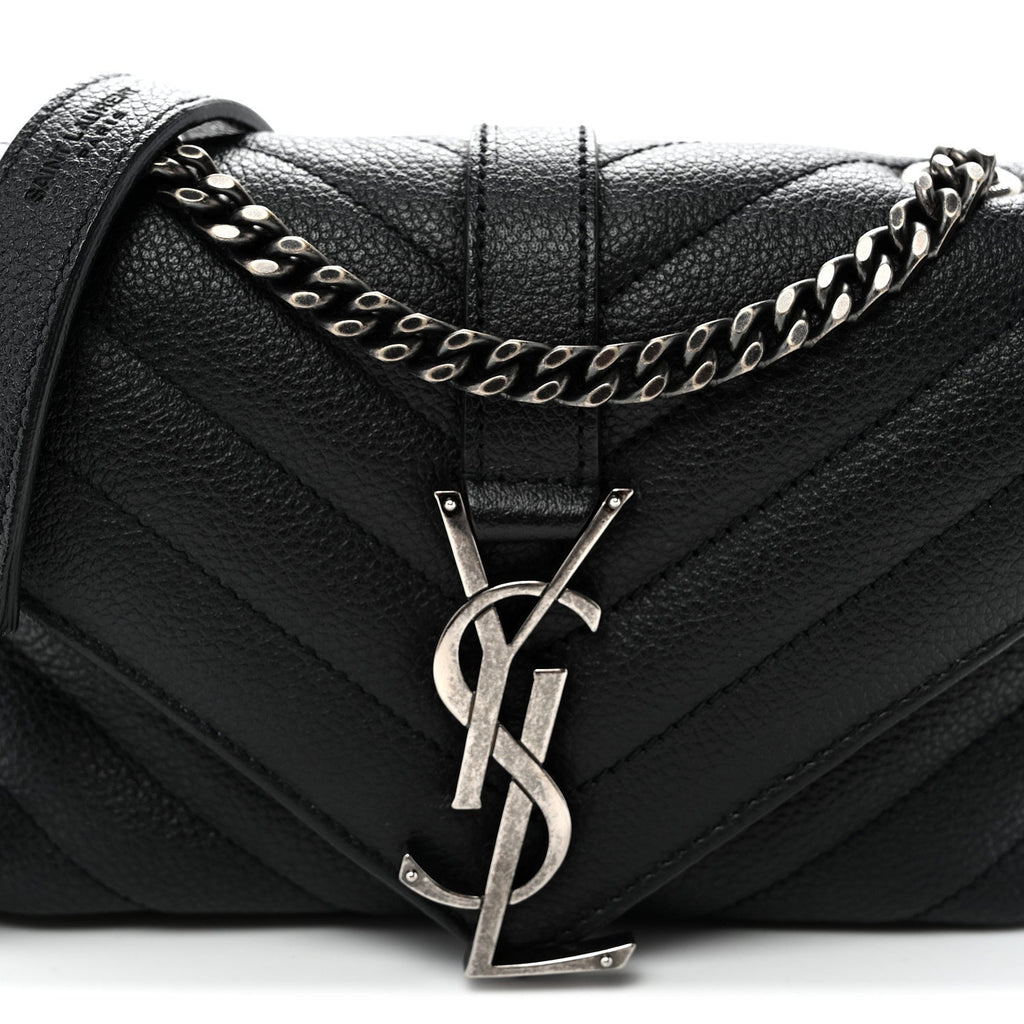 Grained Calfskin Matelasse Chevron Classic Monogram Baby Chain Bag Black