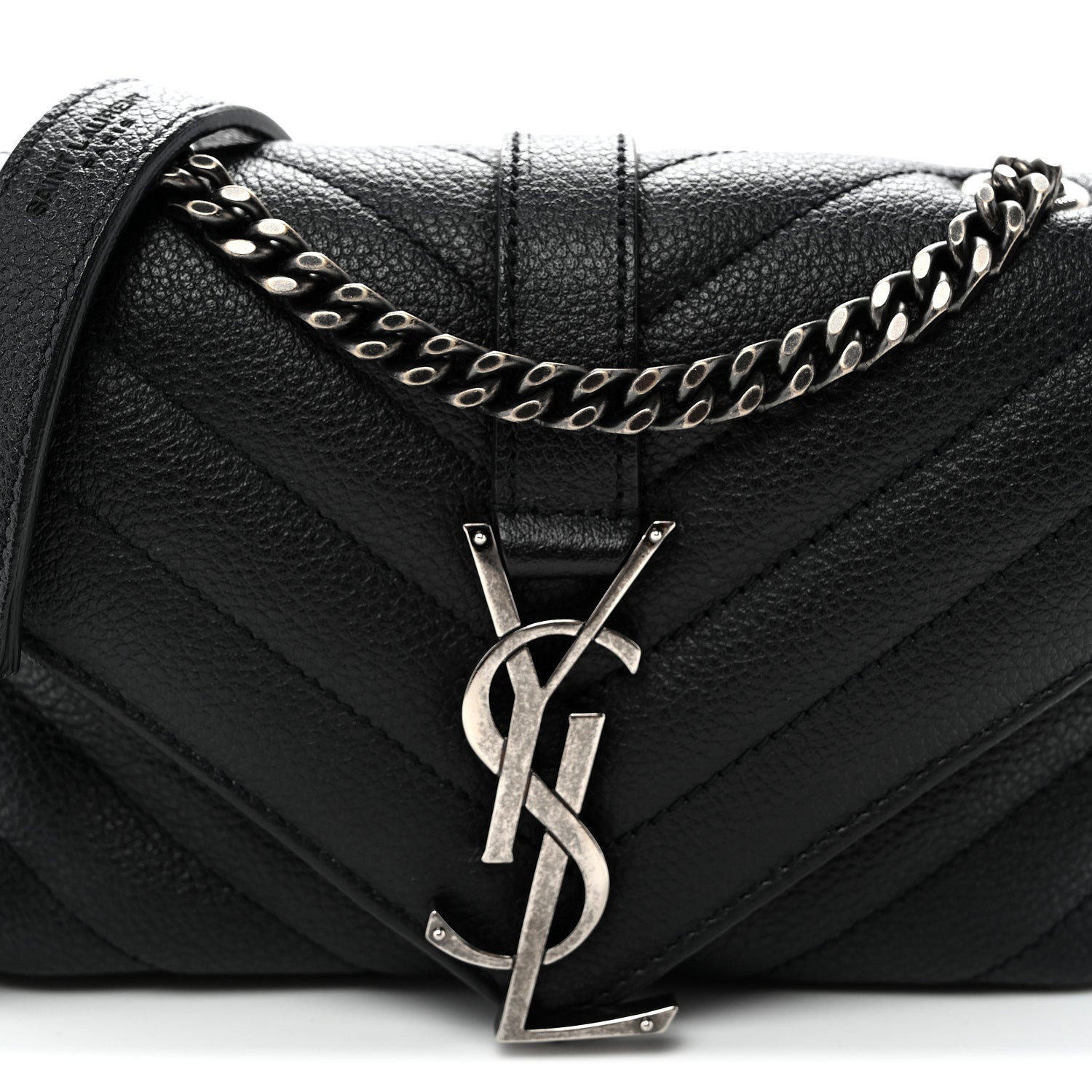 Grained Calfskin Matelasse Chevron Classic Monogram Baby Chain Bag Black