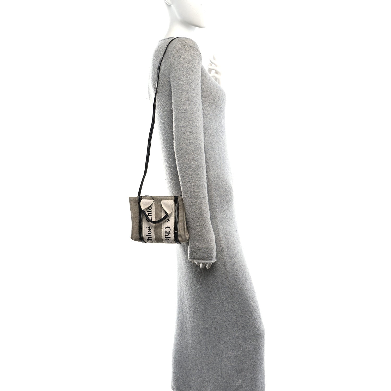 Cotton Calfskin Mini Woody Ribbon Tote White Navy