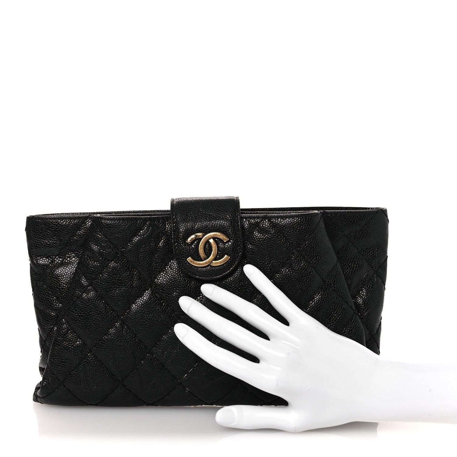 Crumpled Grained Calfskin Quilted Coco Pleats Clutch Black
