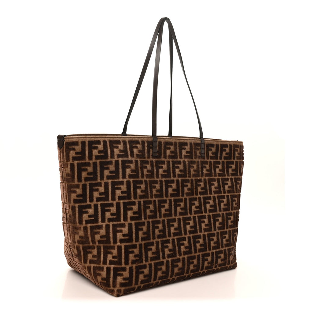 Velluto Jacquard Vitello Grace FF Large Reversible Shopping Tote Chocolate