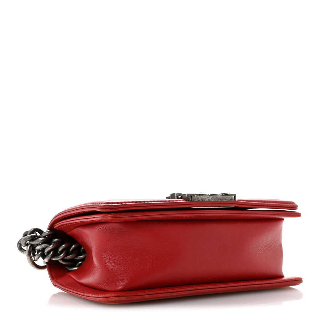 Calfskin Quilted Small Boy Flap Red