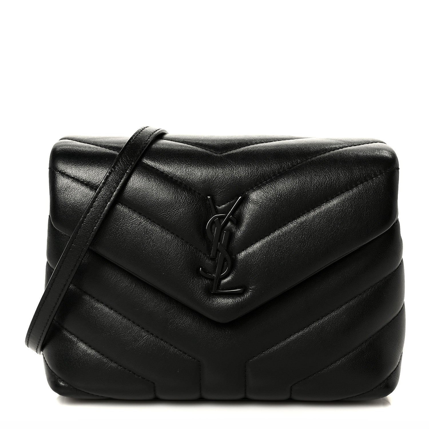 Calfskin Y Quilted Monogram Monochrome Toy Loulou Crossbody Bag Black