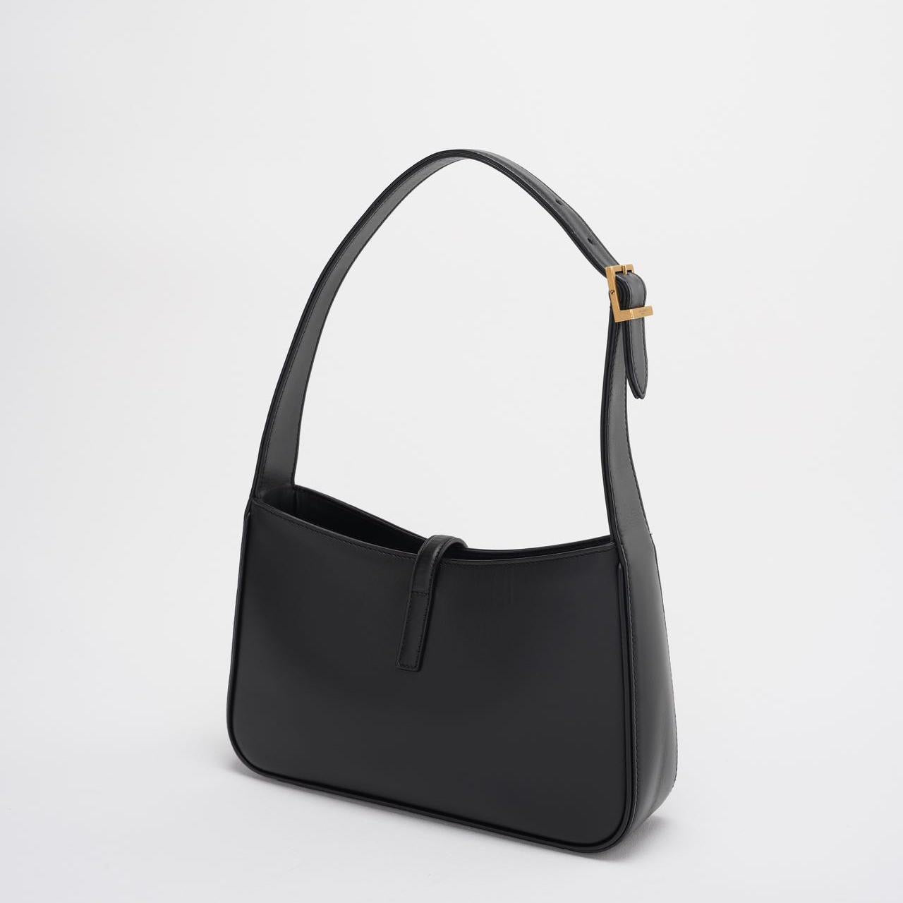 Saint Laurent Le 5 a 7 Black Hobo Bag  with Gold Hardware
