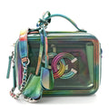 PVC Lambskin Filigree Small CC Filigree Vanity Case Green Multicolor