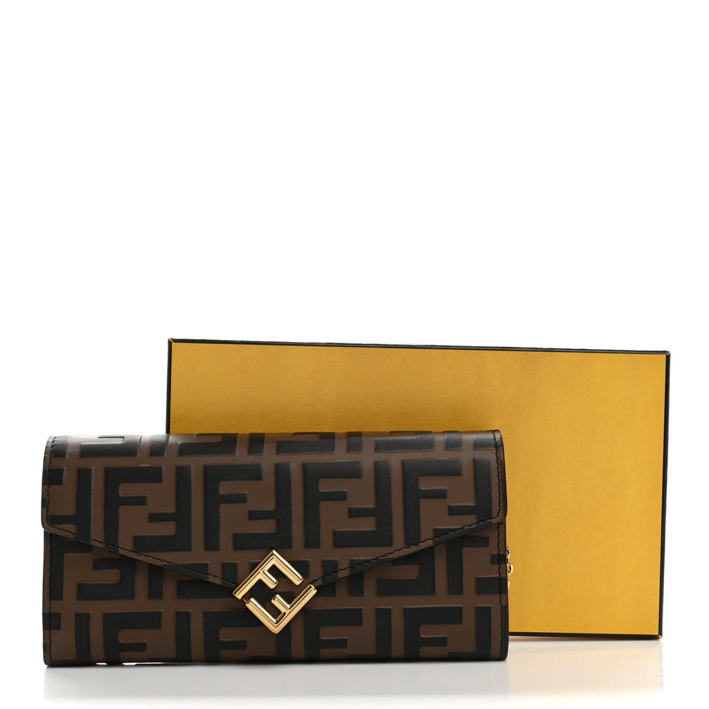 Vitello Soft F is Fendi Bi-Color FF 1974 Embossed Continental Envelope Wallet On Chain Maya Black