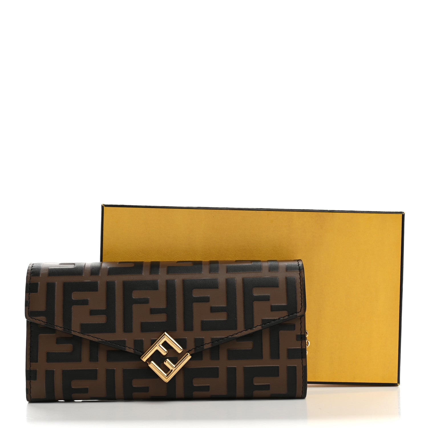 Vitello Soft F is Fendi Bi-Color FF 1974 Embossed Continental Envelope Wallet On Chain Maya Black
