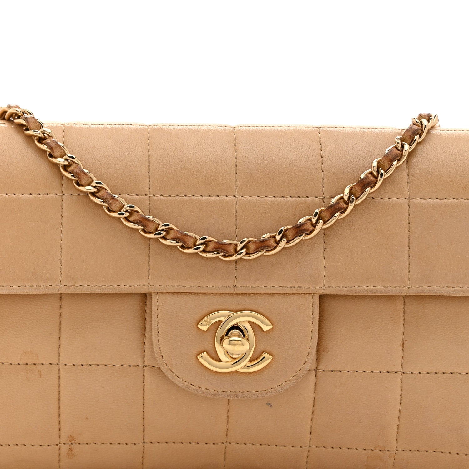 Lambskin East West Chocolate Bar Flap Beige