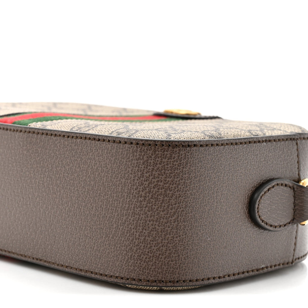 GG Supreme Monogram Textured Dollar Calfskin Web Ophidia Small Crossbody Bag Beige Ebony New Acero