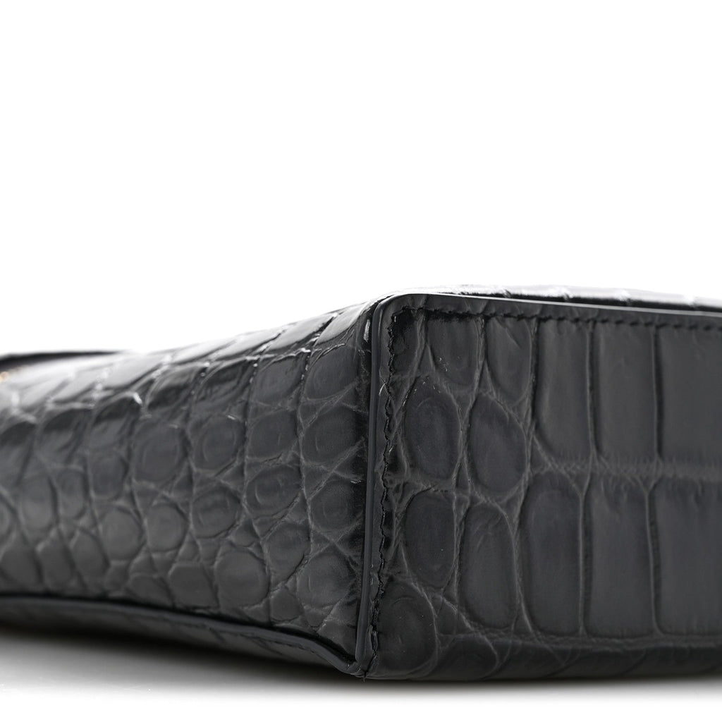 Calfskin Crocodile Embossed Top Handle Vanity Case With Chain Blurgundy Grey