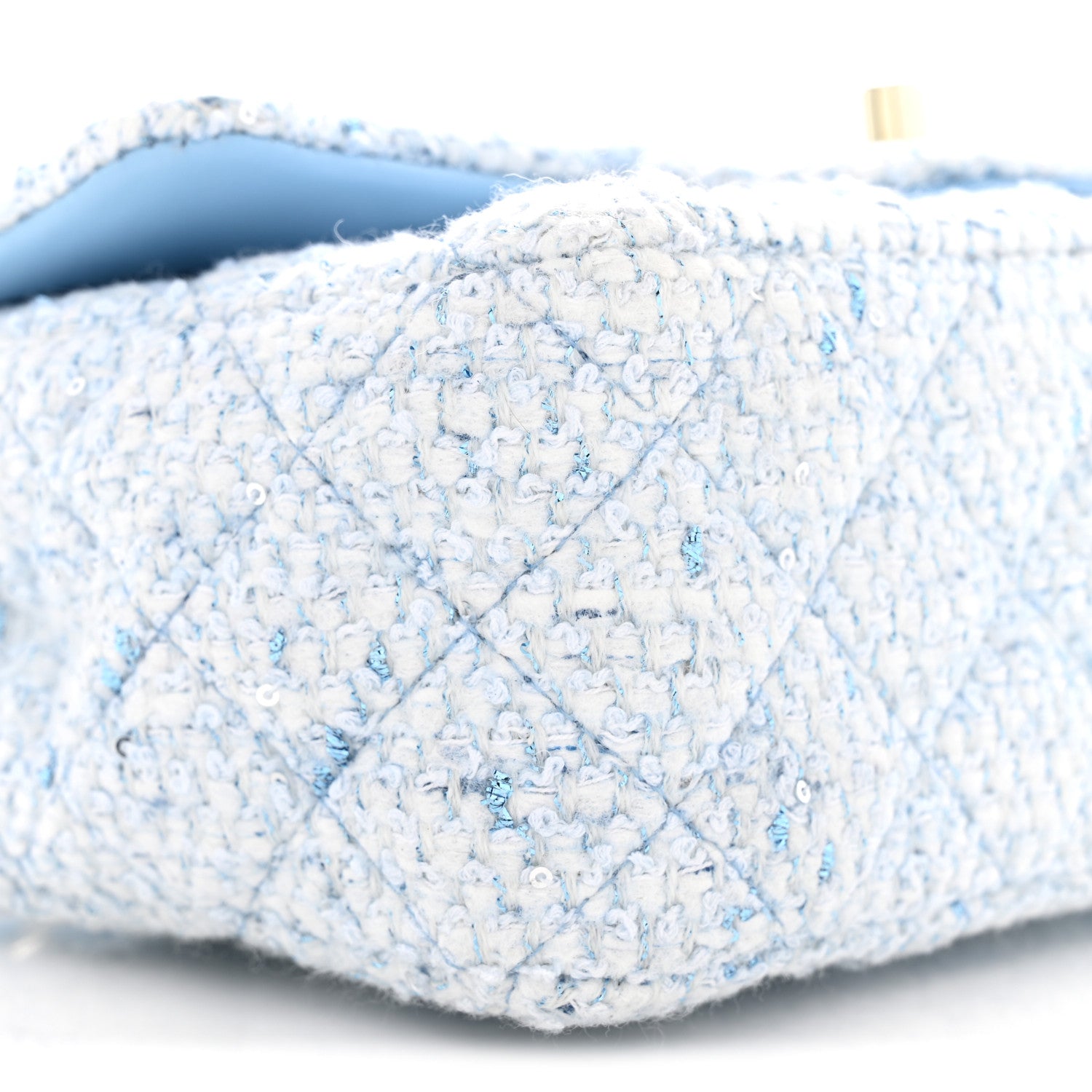 Tweed Quilted Mini Rectangular Flap Blue White Silver