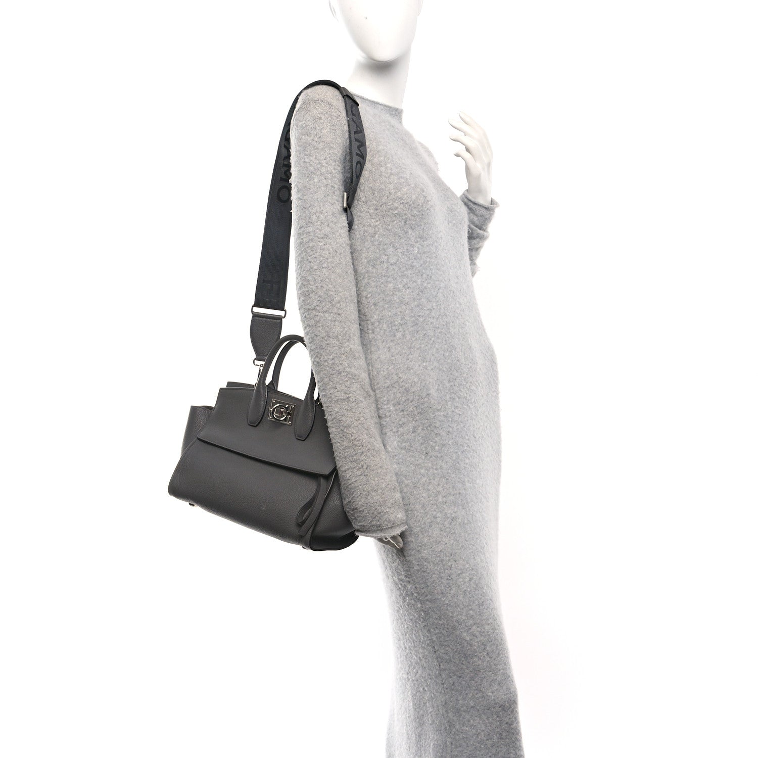 Calfskin Medium Studio Soft Bag Grey
