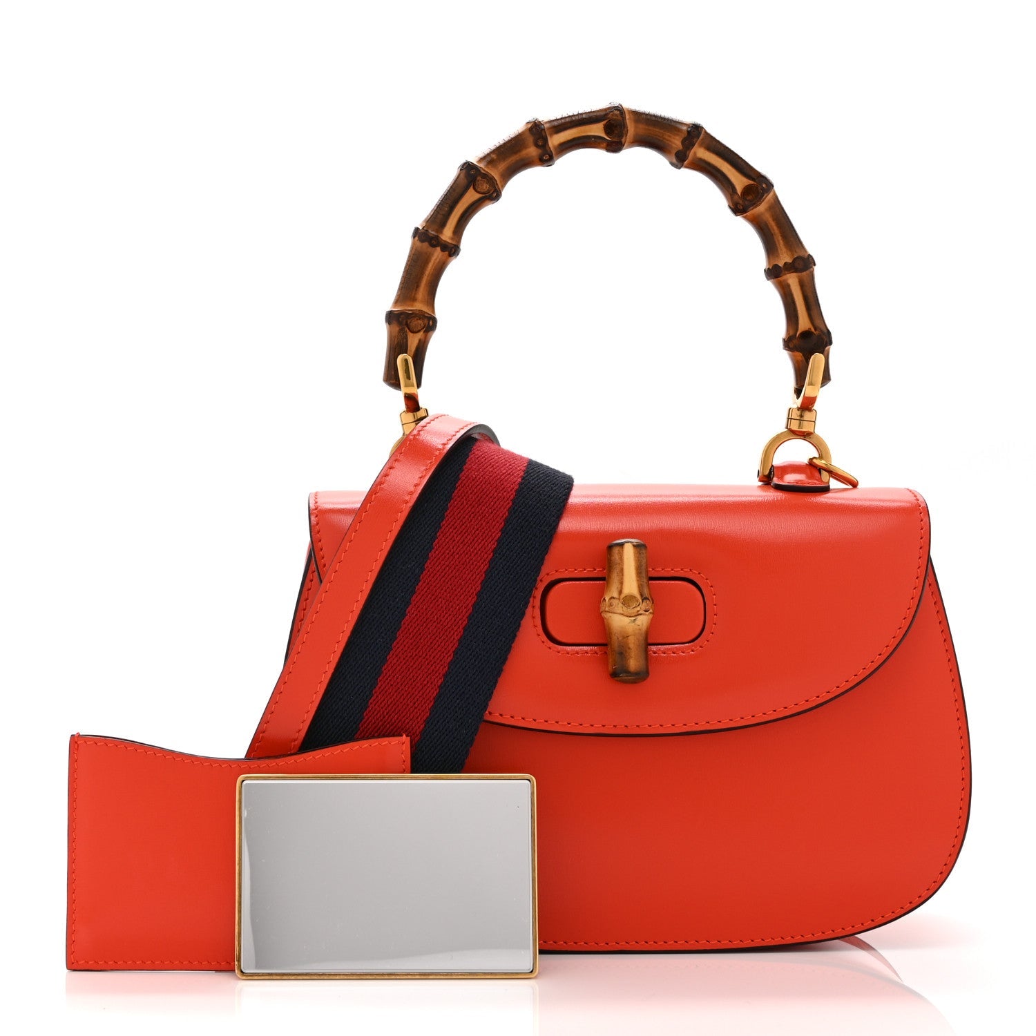 Boarded Dyana Lux Calfskin Web Small Bamboo 1947 Top Handle Bag Calypso Orange