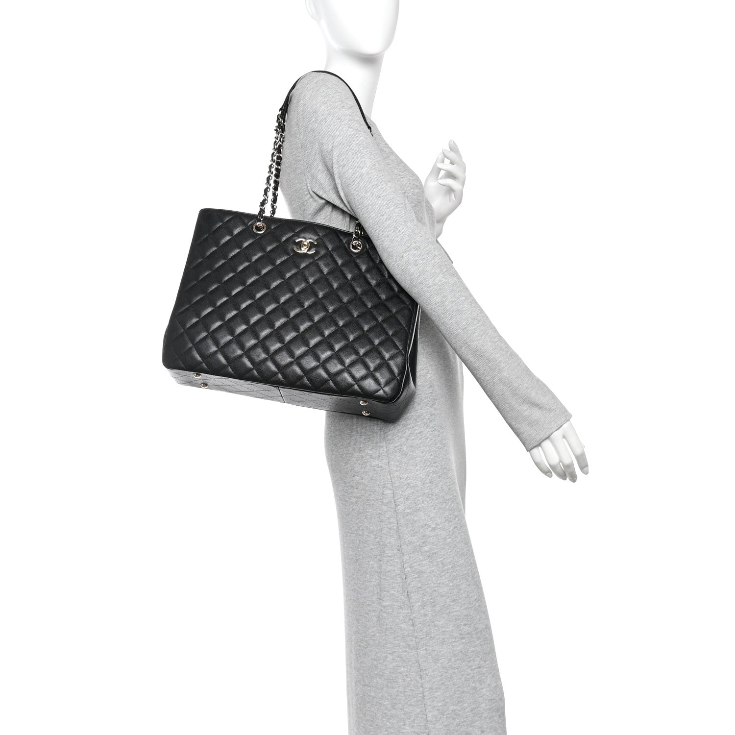 Caviar Quilted Shopping Tote Black Black