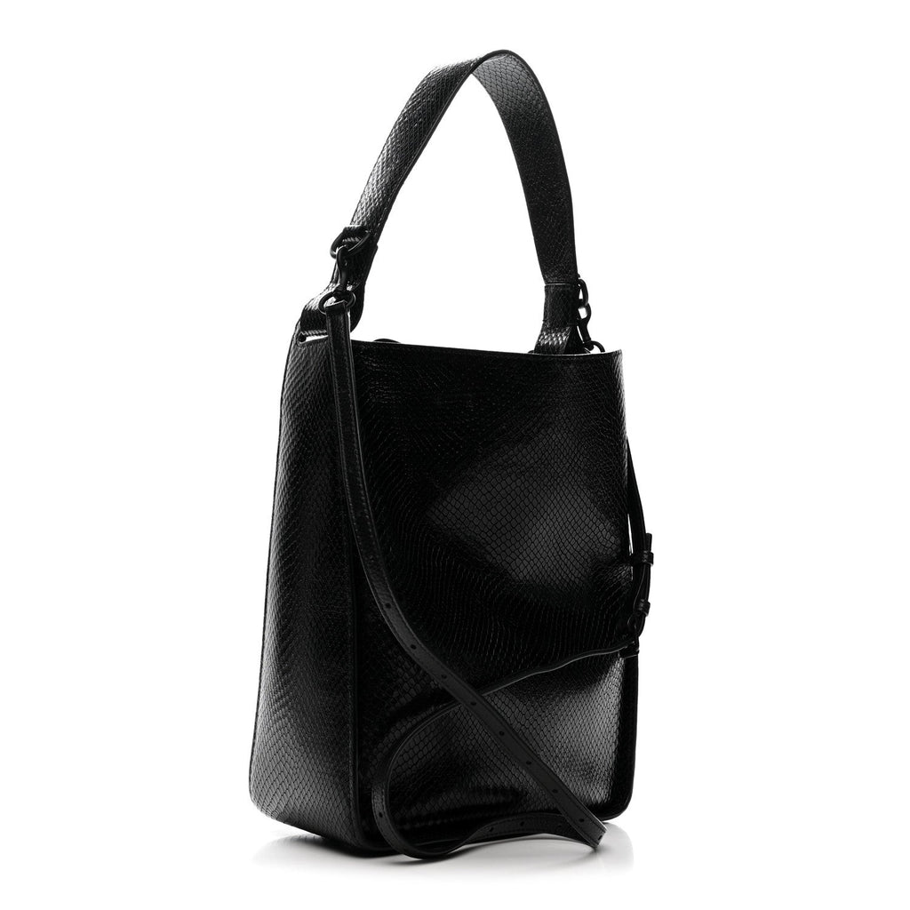 Extra Supple Calfskin Snakeskin Embossed Calfskin Small Tool 2.0 North-South Tote Black
