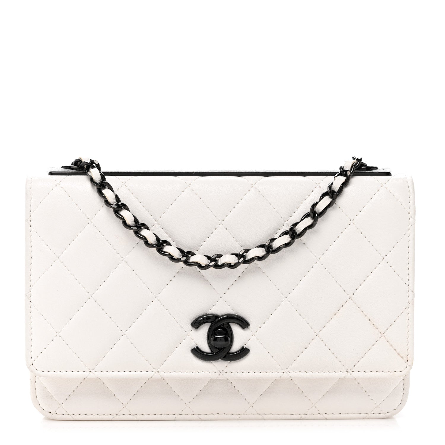 Lambskin Quilted Mini Trendy CC Wallet On Chain WOC White