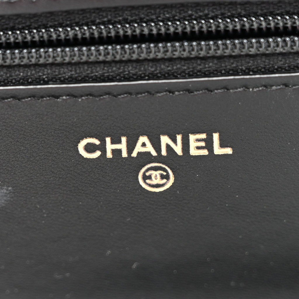 Lambskin Quilted Trendy CC Wallet On Chain WOC Black