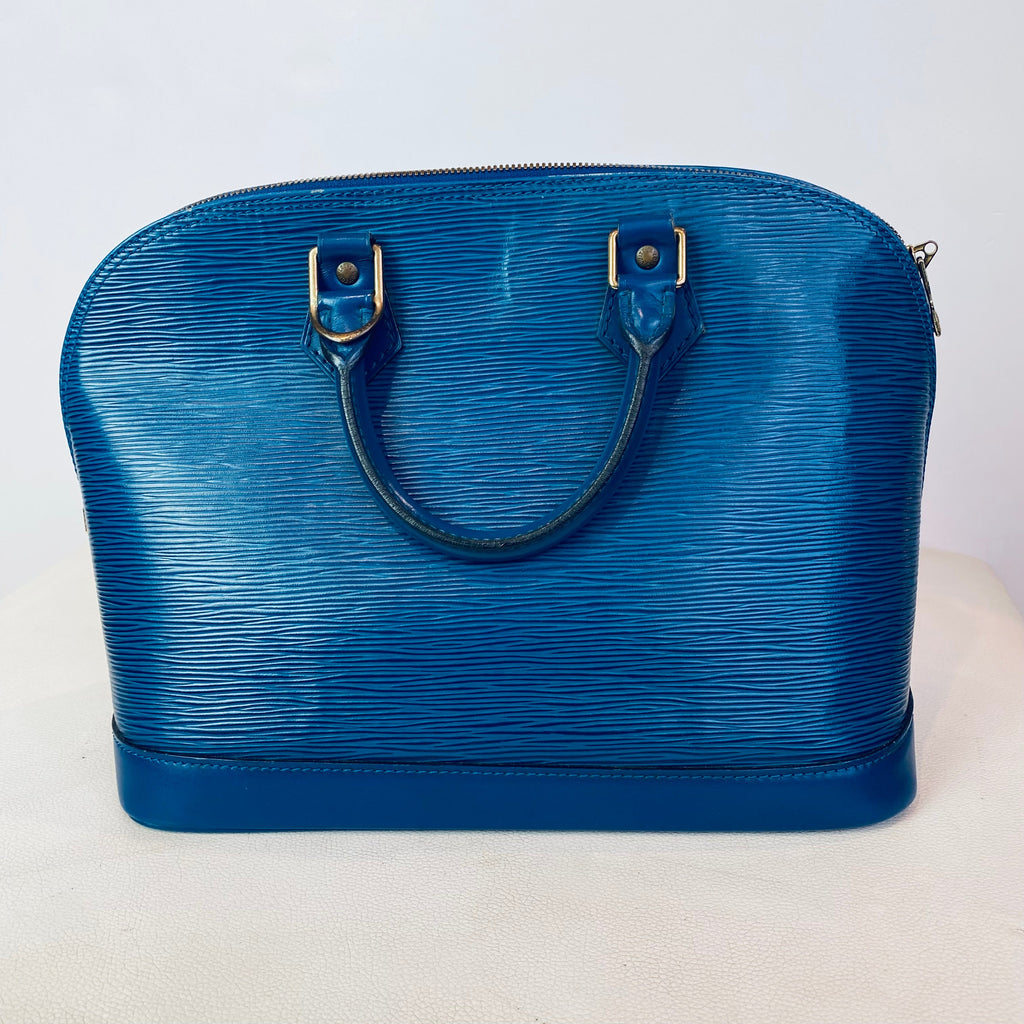 LOUIS VUITTON Epi Alma PM Satchel Handbag with Epi Elise Wallet in Blue