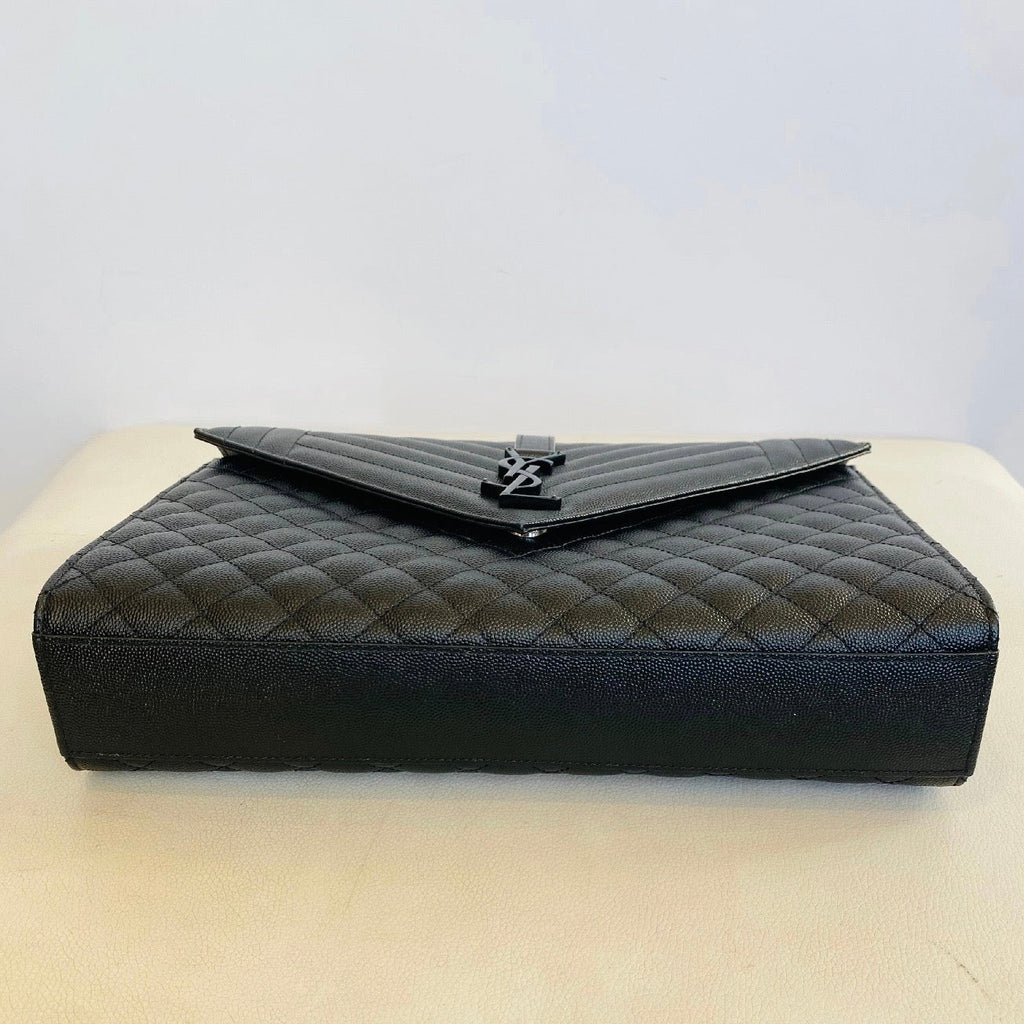 YVES SAINT LAURENT YSL Monogram Mix Matelasse Envelope Chain Bag Large Black