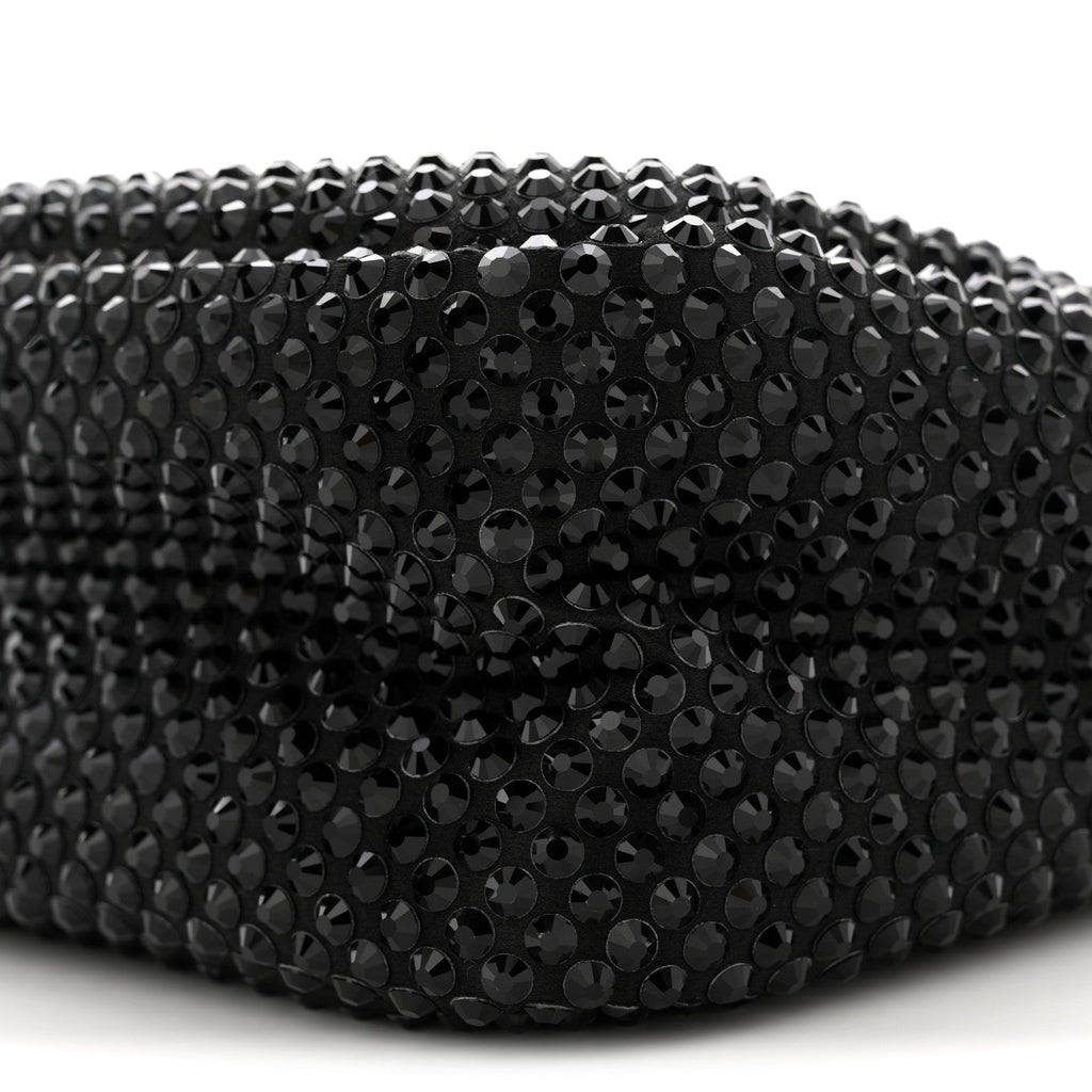 Satin Crystal Soft Padded Small Double Handled Shoulder Bag Black