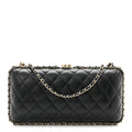 Lambskin Quilted Chain Around Clutch Black
